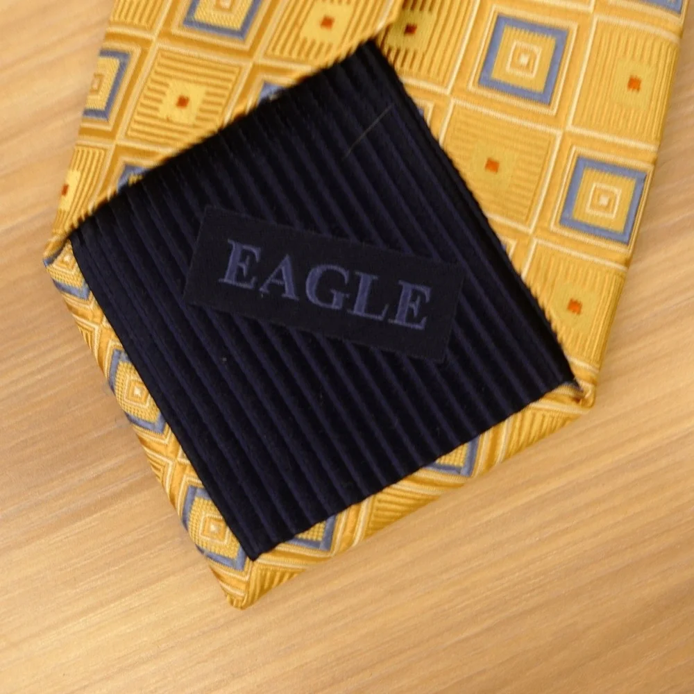 Gold Silk Tie Mens Yellow Geometric Neat 90s Power Dress Jacquard Bright EAGLE